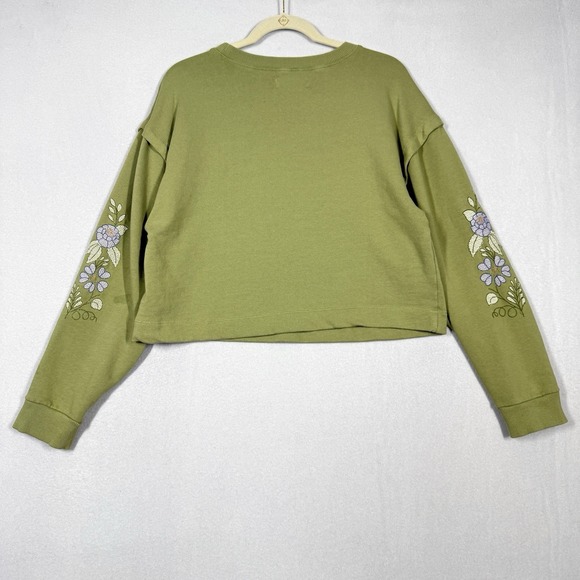 Anthropologie Top Womens Medium Floral Embroidered Sweatshirt Boxy Cropped Boho - Picture 5 of 12